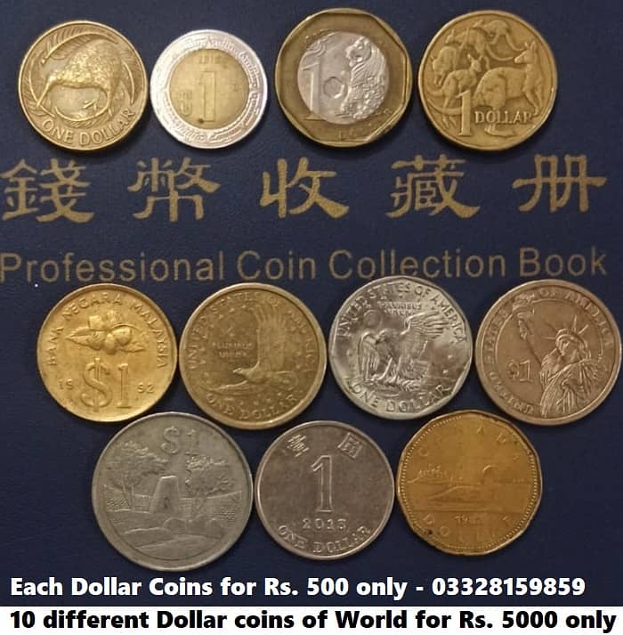 10 Different Dollar Coins of 10 Different Countries (USA, NZ, Canada+) 15