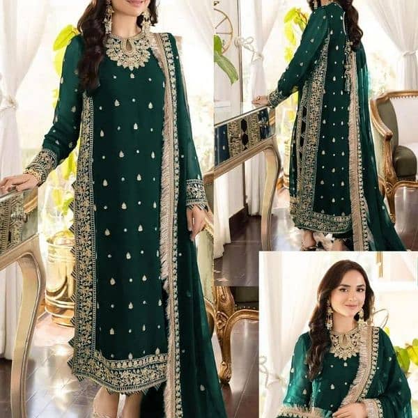 3pc Women's Stitched Crinkle Chiffon Embroidered Suit 0