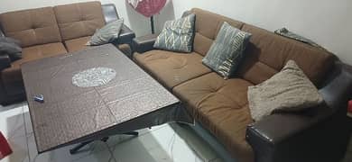 5seater sofa with larged glass table