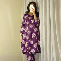 2pcs women stitched Arabic lawn printed suit