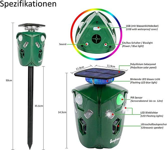 Amazon Branded Solar birds Ultrasonic Animal Repeller waterproof 4