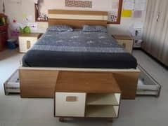 bed with drawers design ,side tables tv console and dressing table