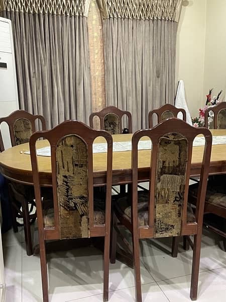 8 Seater Elegant Wooden Brown Textured Dining Table Set 3