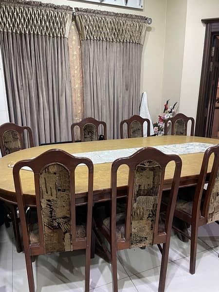 8 Seater Elegant Wooden Brown Textured Dining Table Set 4