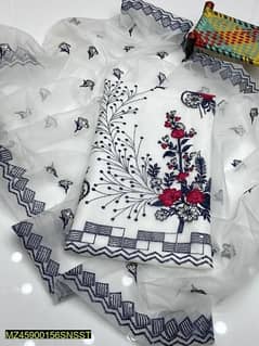2pcs woman's unstitched khaddi Net embroidered Suit