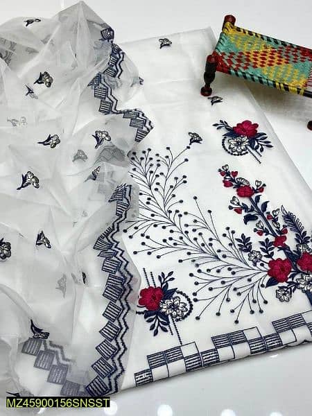 2pcs woman's unstitched khaddi Net embroidered Suit 1