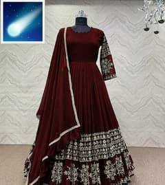 3 Pcs Women's Stitched Silk Embroidered Maxi 0