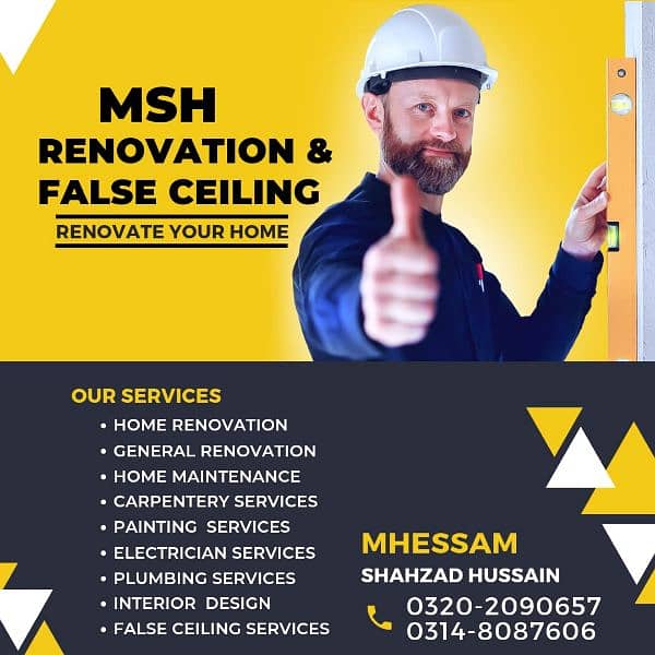 Fasle Ceiling/ Renovation/Carpenter & Renovation Service/ 03148087606. 0