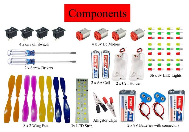 Electrical components kit for science school projects. 2