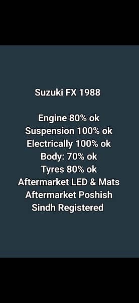 Suzuki FX 1988 Model White Color Total Painted New Interior Tyres Rims 8