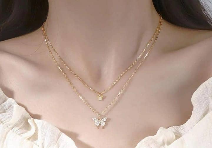 : Double Layered Butterfly Design necklace contact03349942694 to order 0