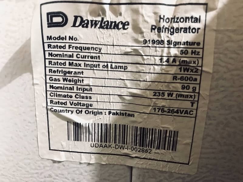 Dawlance horizontal Refrigerator 91998 Signature 5