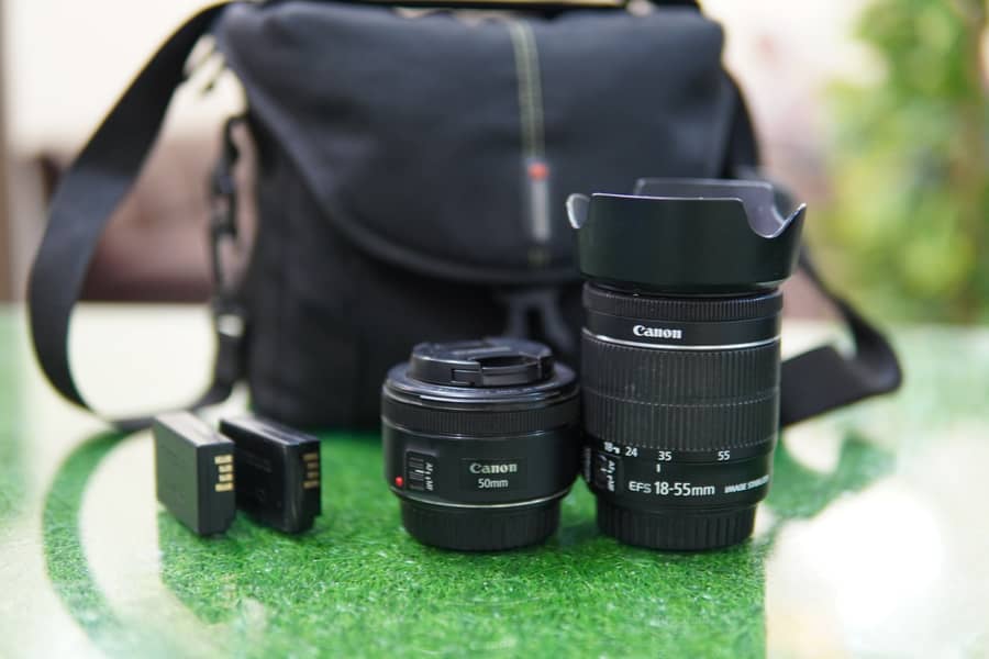 Canon 50mm 1.8stm, Canon 18-55mm image stabilizer with free bag+2 bat. 4