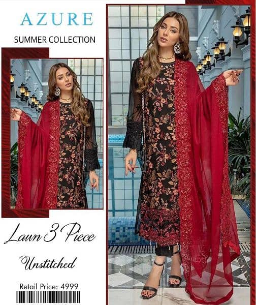 •3 pic's women's Unstitched lawn Embroidered suit • 1