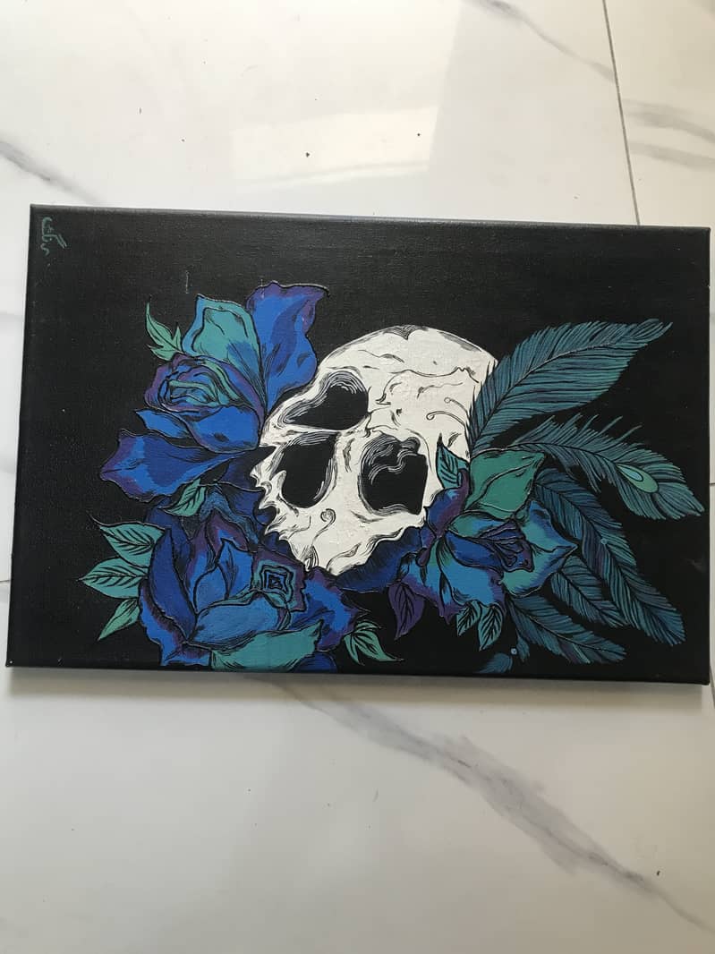 HandMade Ghost Skull Painting 0