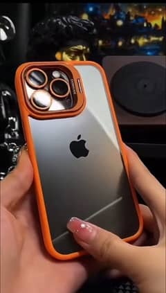 iPhone 14 Pro Max Case. Orange Color with camera stand + lens protect