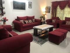 7 seater sofa set with 2 stools and centre table