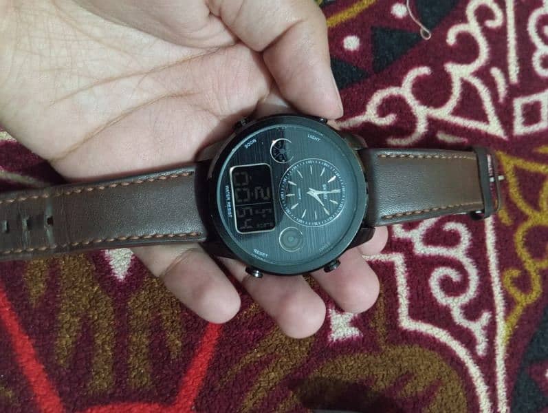 skmei watch for men . doul time  leather straps. 4