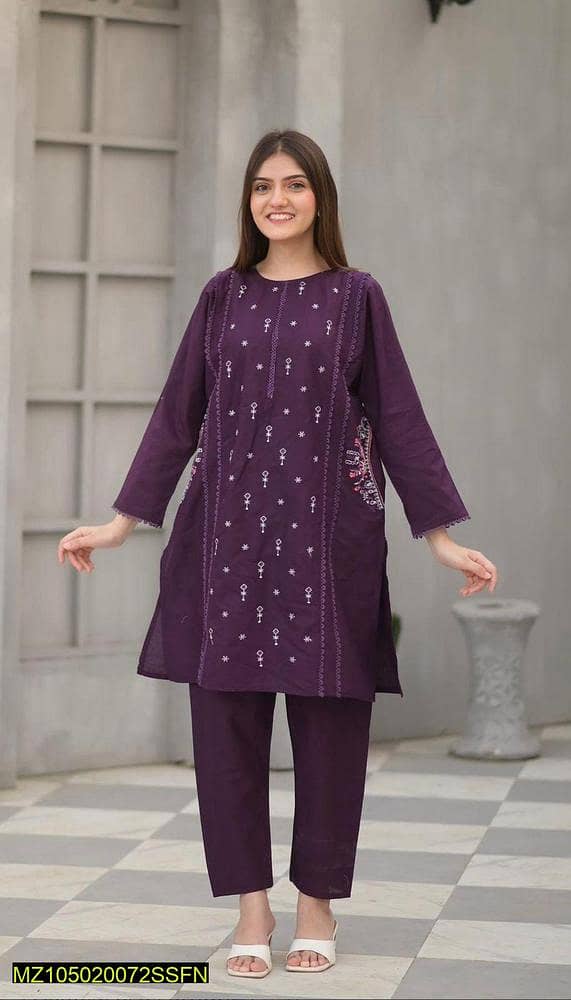 2 pcs woman's stitched linen embroidered shirt and trouser 1