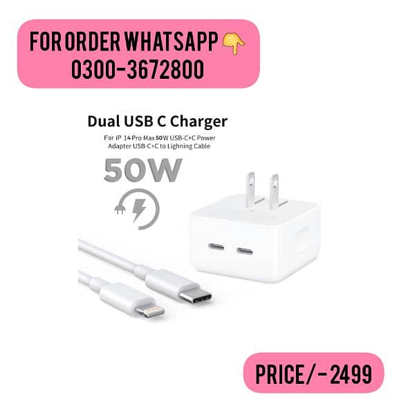 IPHONE USB-C PD 20W POWER ADAPTER CHARGER 2 PIN (USA PIN) WITH CABLE 4