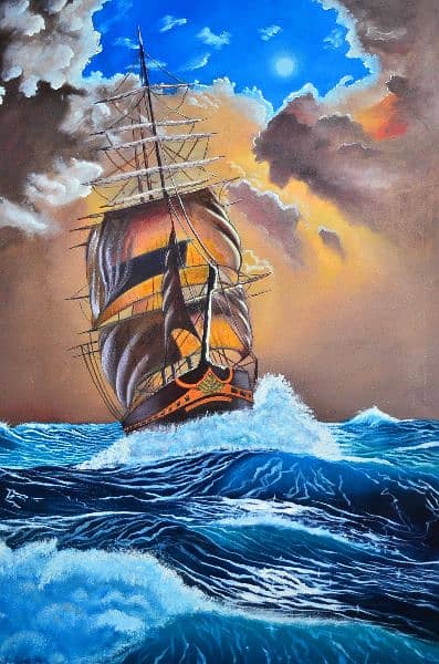 A ship battling a fierce storm at sea. 0
