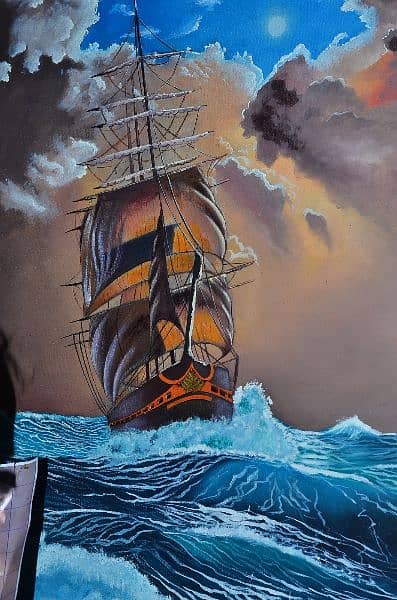 A ship battling a fierce storm at sea. 1
