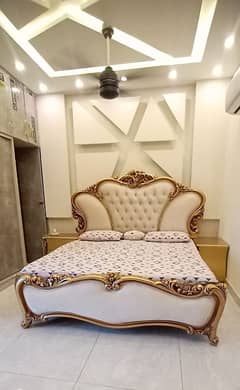 Luxury King-Sized Bed for Sale - Off-White & Golden Polish Finish