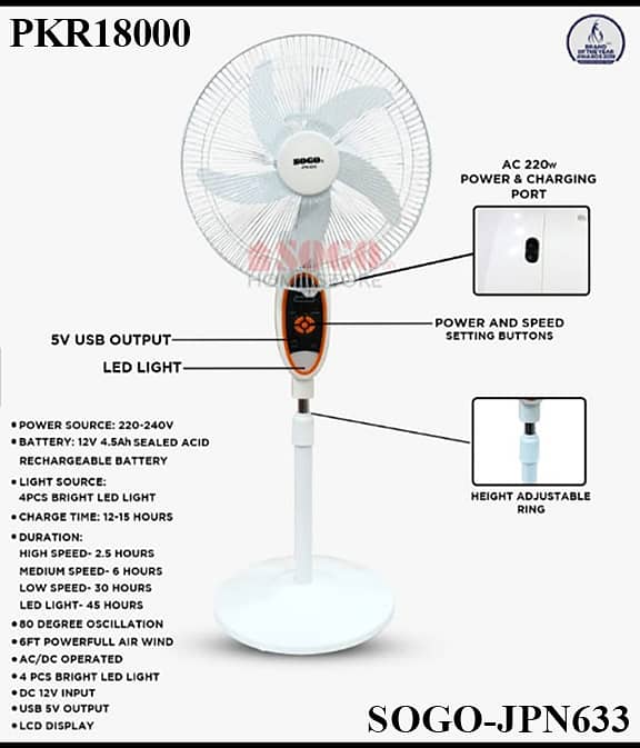18 Inch Rechargeable Pedestal Fan | Charging Fan 10