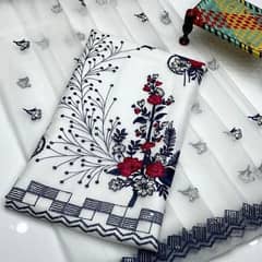 2 PCS women's unstitched khaddi net embroidery suit 0