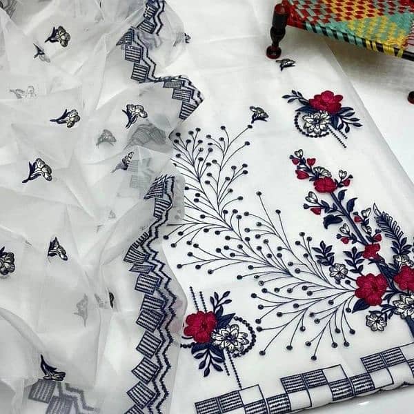 2 PCS women's unstitched khaddi net embroidery suit 1