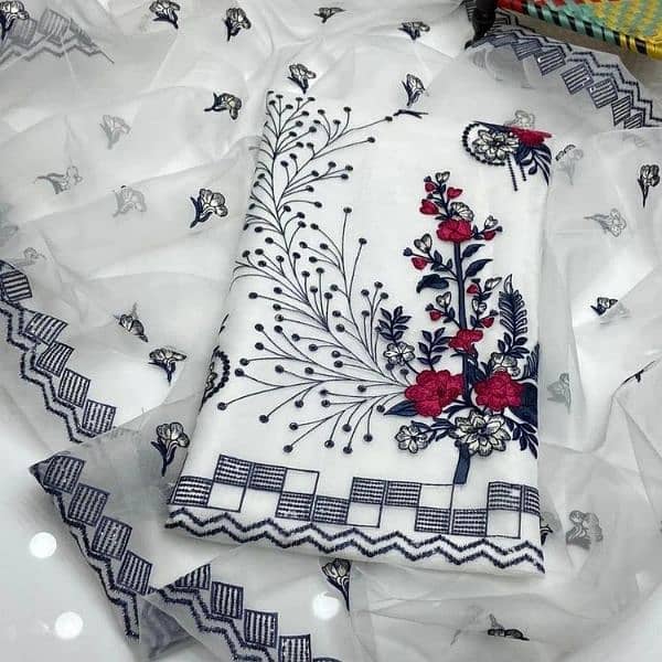 2 PCS women's unstitched khaddi net embroidery suit 2