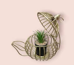 metal decoration item with ceramic cactus pot