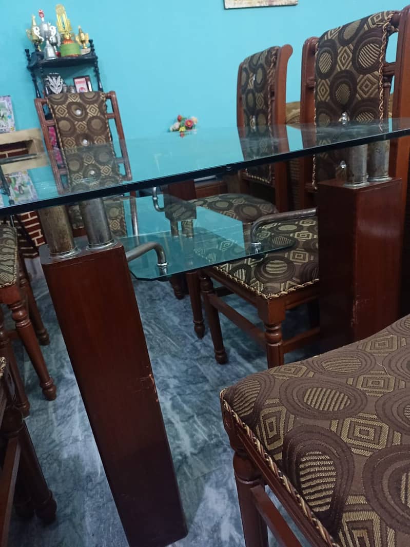 Glass Dinning Table with 8 Wooden Chairs 4