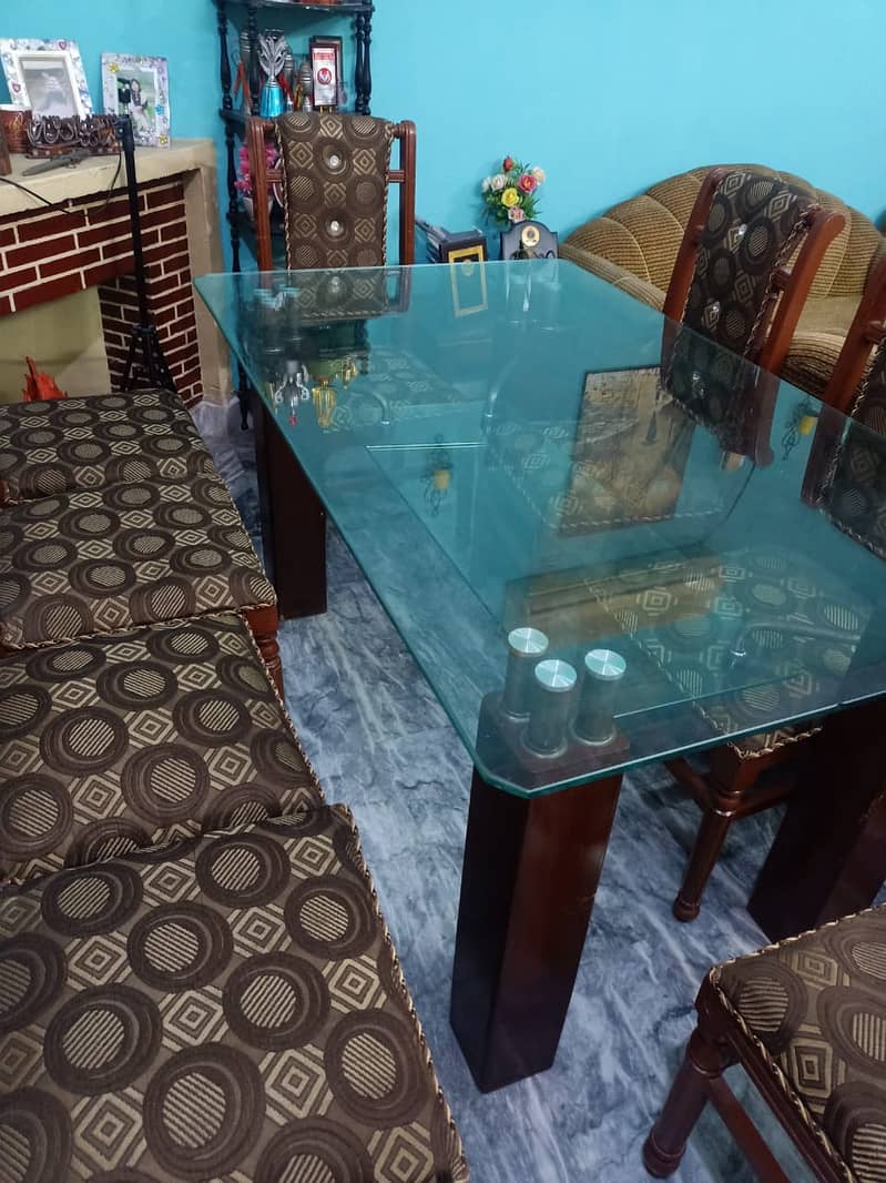 Glass Dinning Table with 8 Wooden Chairs 3