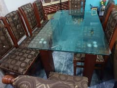 Glass Dinning Table with 8 Wooden Chairs 0