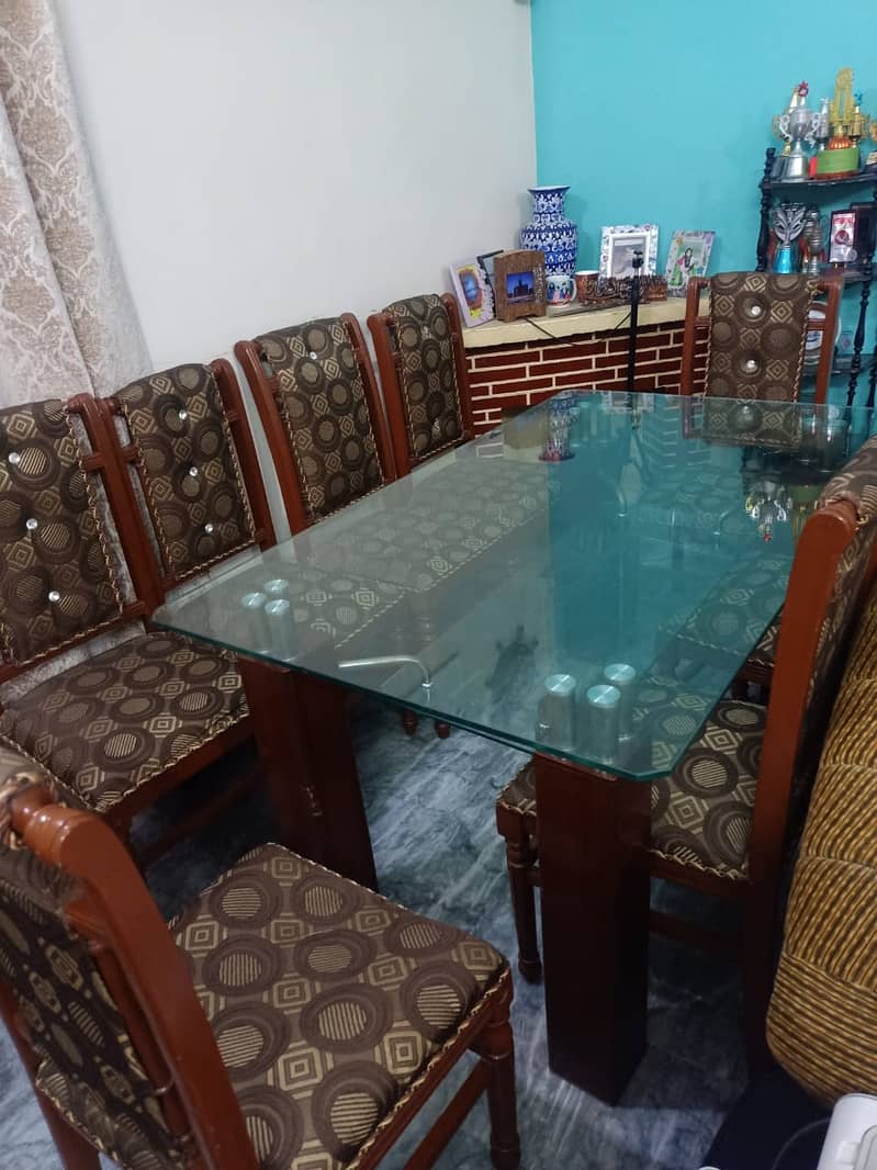 Glass Dinning Table with 8 Wooden Chairs 5