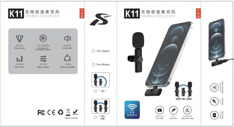 k11 wireless microphone for Android & iphone double mic 7