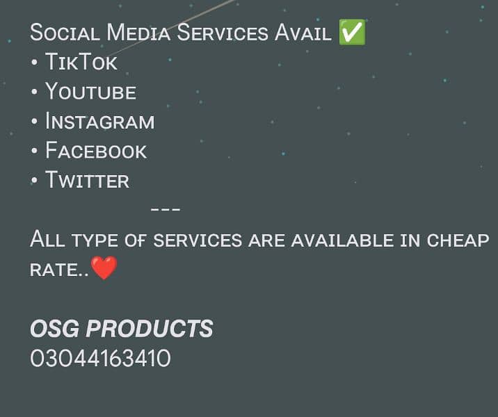 Social Media Services Available. . 0304//4163//410 0