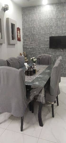 8 seater dining table with seat covers 6