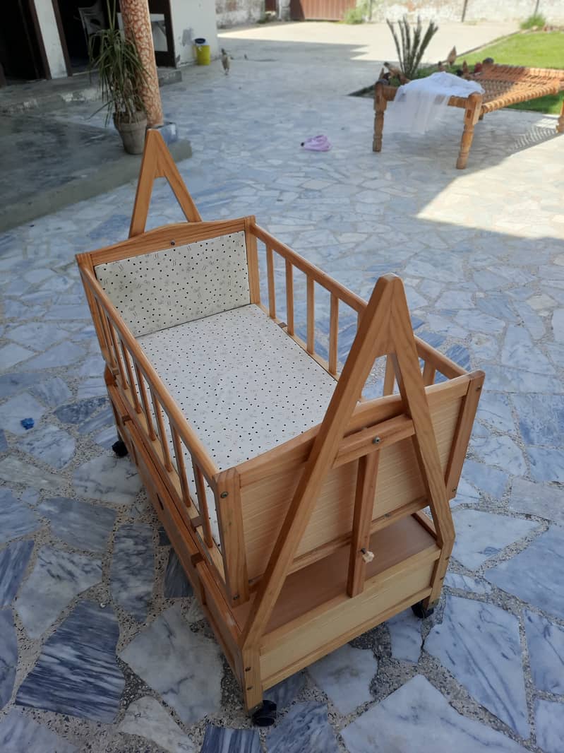 Wooden Baby Swinging Cart with Mosquito Net 2