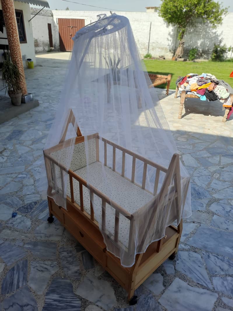 Wooden Baby Swinging Cart with Mosquito Net 3