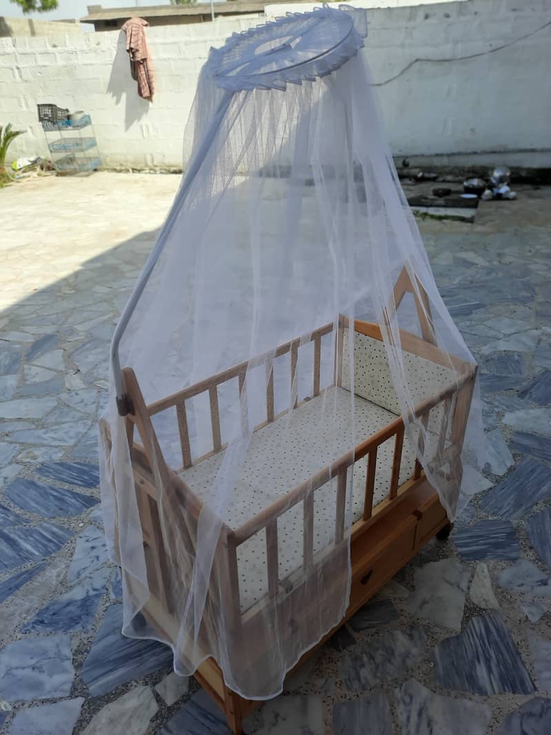 Wooden Baby Swinging Cart with Mosquito Net 4