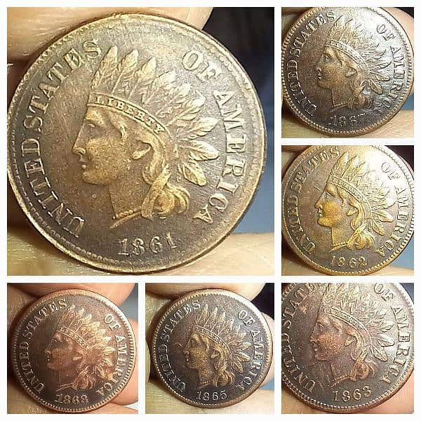 COLLECTION OF (6) USA INDIAN HEAD ONE CENT COINS, OLD COIN, RARE COIN 1