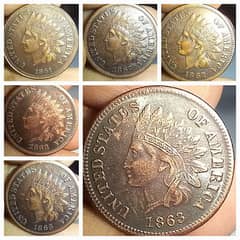 COLLECTION OF 6 USA INDIAN HEAD ONE CENT COINS, OLD COIN, RARE COIN