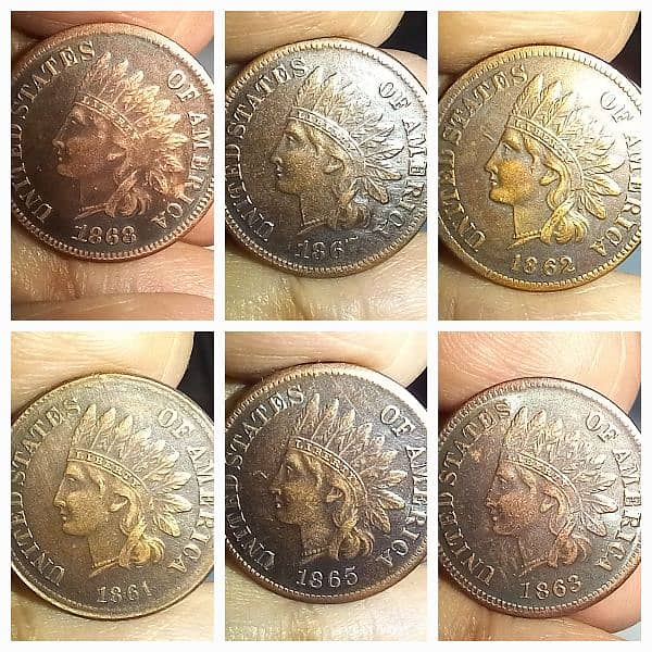 COLLECTION OF (6) USA INDIAN HEAD ONE CENT COINS, OLD COIN, RARE COIN 5