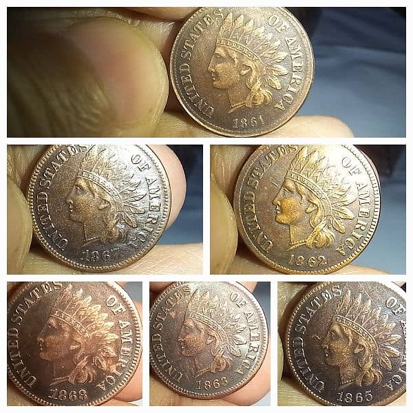 COLLECTION OF (6) USA INDIAN HEAD ONE CENT COINS, OLD COIN, RARE COIN 6