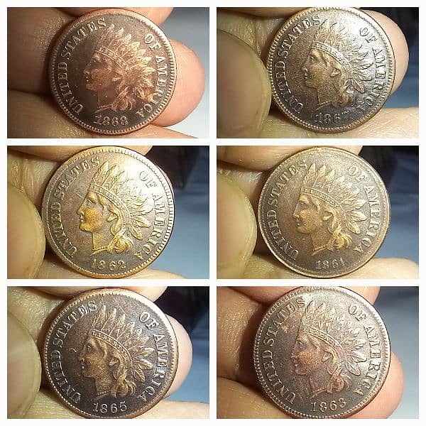 COLLECTION OF (6) USA INDIAN HEAD ONE CENT COINS, OLD COIN, RARE COIN 8