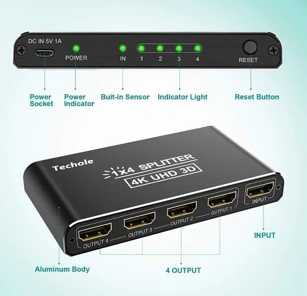 HDMI Splitter 1 in 4 Out - Techole 4K 6