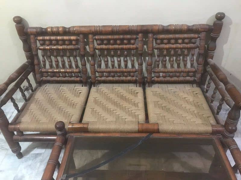 5 Seater wooden and jute  sofa set and 1 table 4