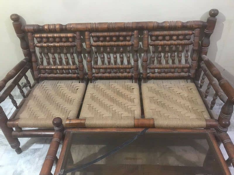5 Seater wooden and jute  sofa set and 1 table 5